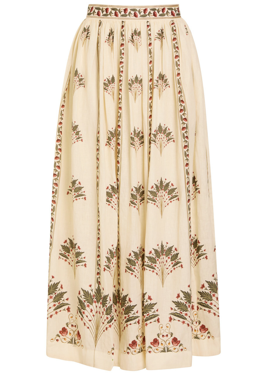 Agua BY Agua Bendita Tangelo Printed Linen Maxi Skirt Multicoloured