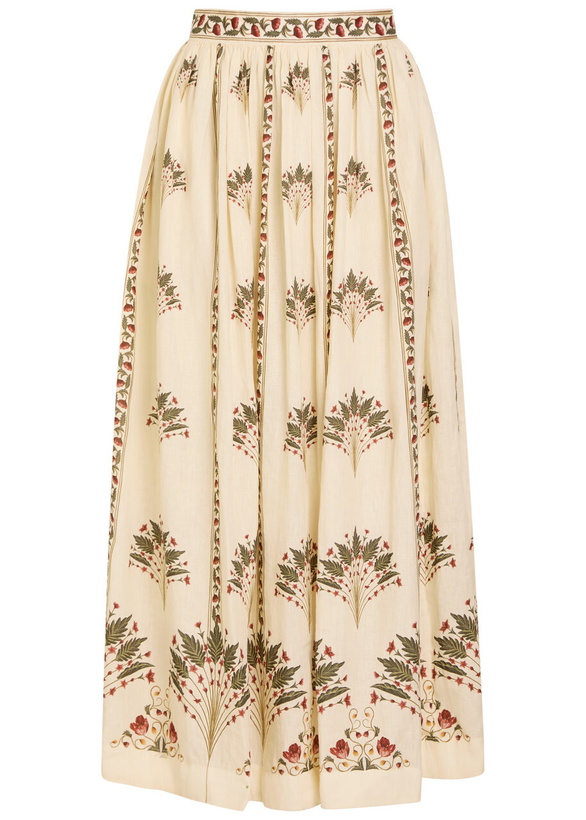 Photo: Agua BY Agua Bendita Tangelo Printed Linen Maxi Skirt Multicoloured