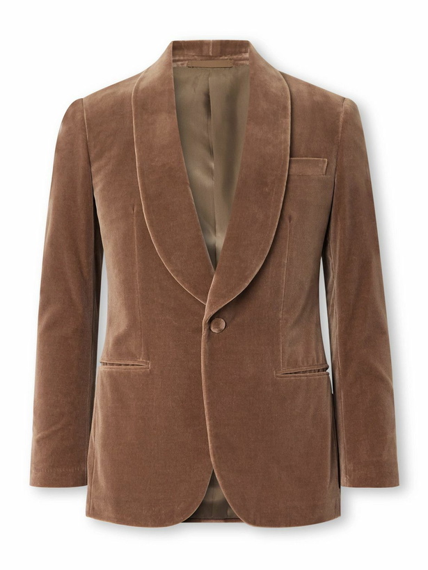 Photo: Kingsman - Slim-Fit Shawl-Collar Cotton-Velvet Tuxedo Jacket - Brown