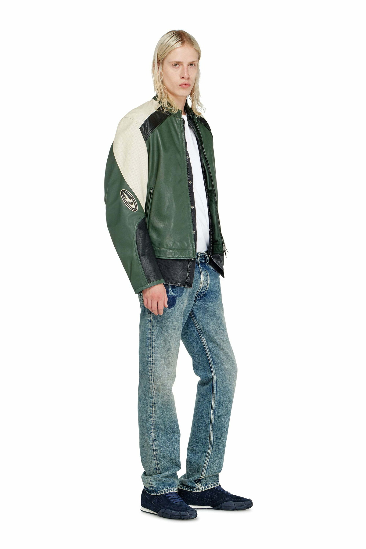 Diesel Biker jacket in colour-block perforated leather - Leather jackets - Man -