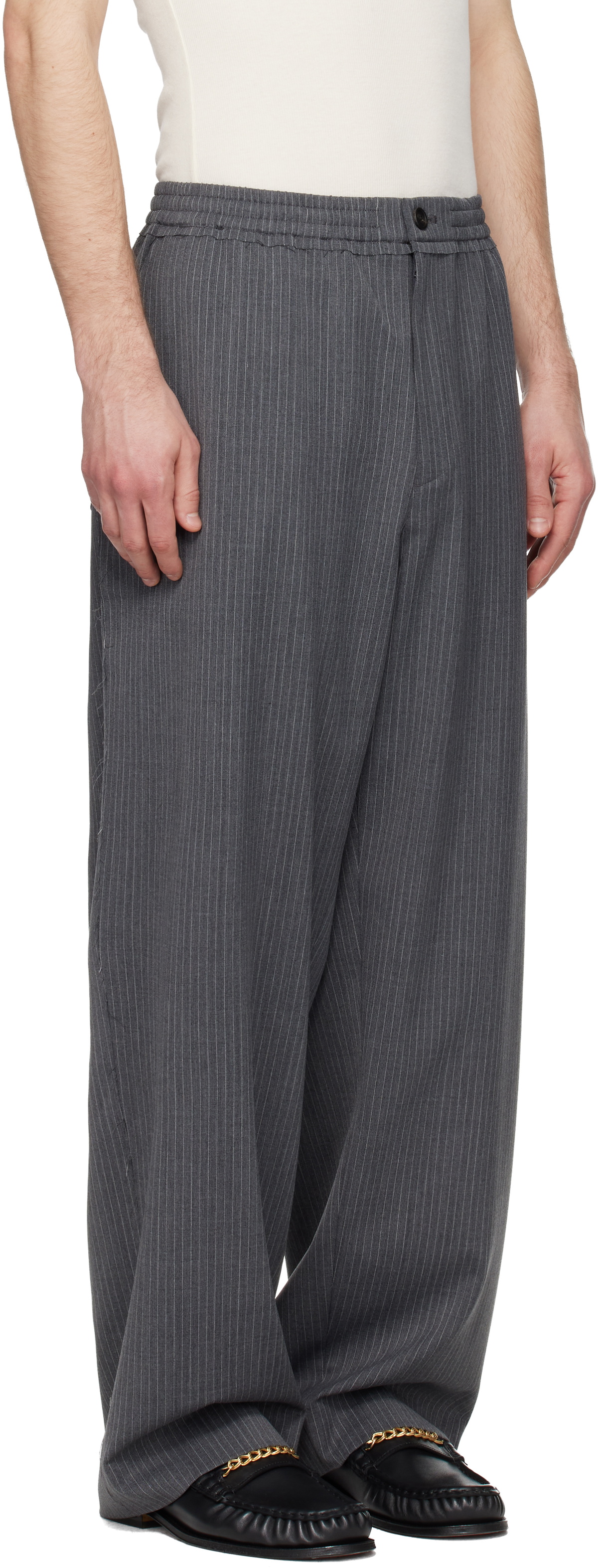 Solid Homme Gray Striped Wool Trousers