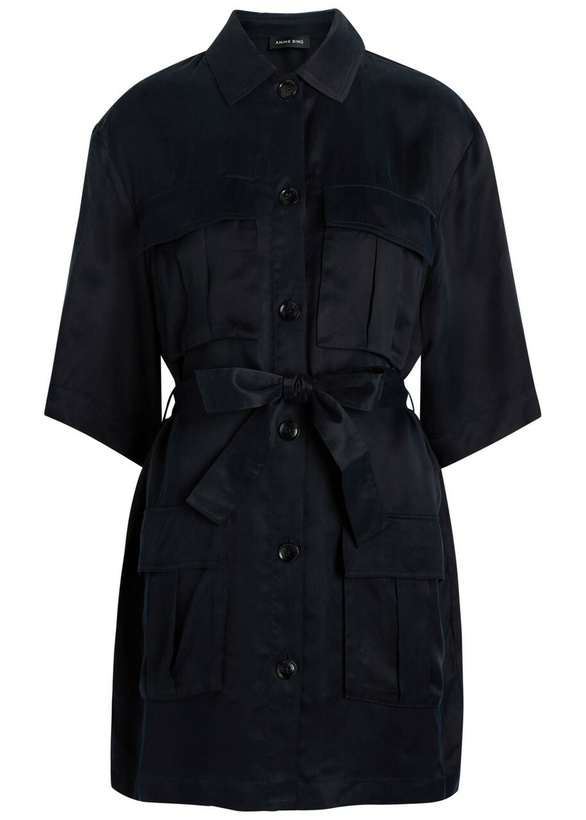 Photo: Anine Bing Geri Belted Woven Mini Shirt Dress Black