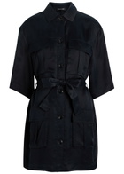 Anine Bing Geri Belted Woven Mini Shirt Dress Black