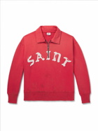 SAINT Mxxxxxx - Distressed Logo-Appliquéd Cotton-Jersey Half-Zip Sweatshirt - Red