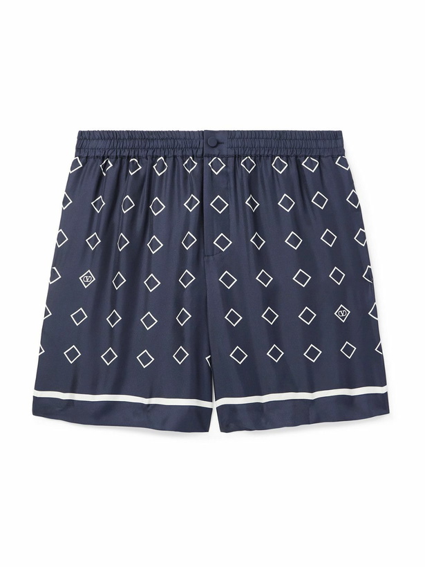 Photo: Valentino Garavani - Straight-Leg Printed Silk-Twill Shorts - Blue