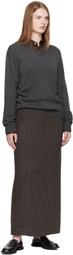 AURALEE Brown & Gray Alpaca Wool Silk Tweed Pencil Maxi Skirt