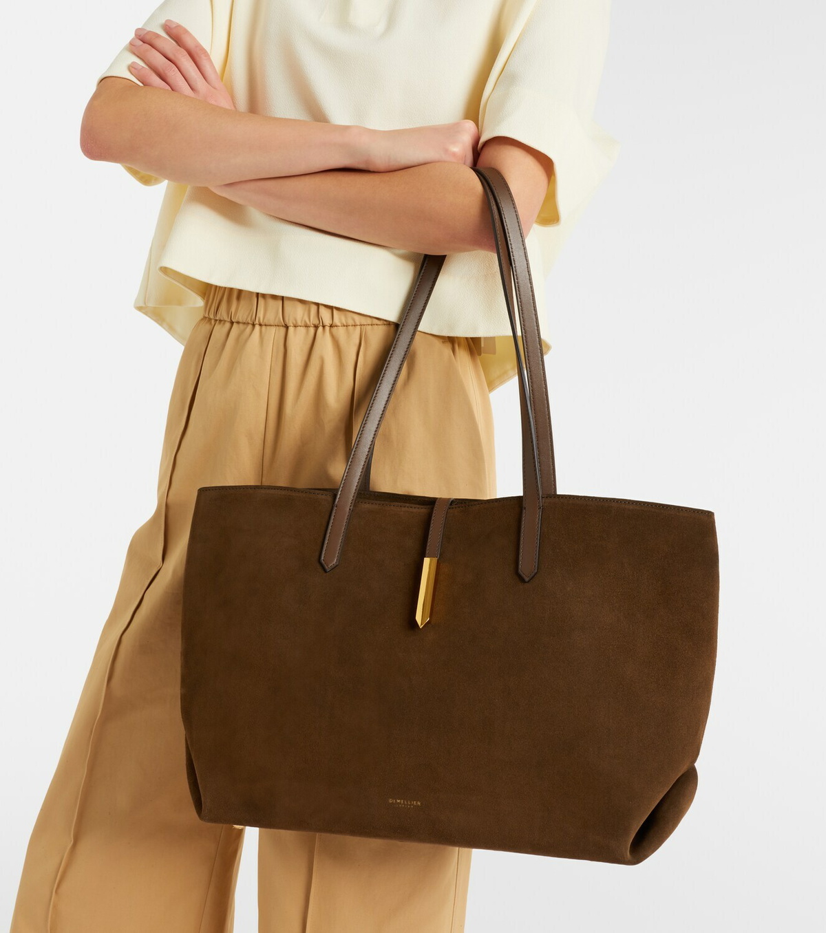DeMellier Tokyo leather-trimmed suede tote bag