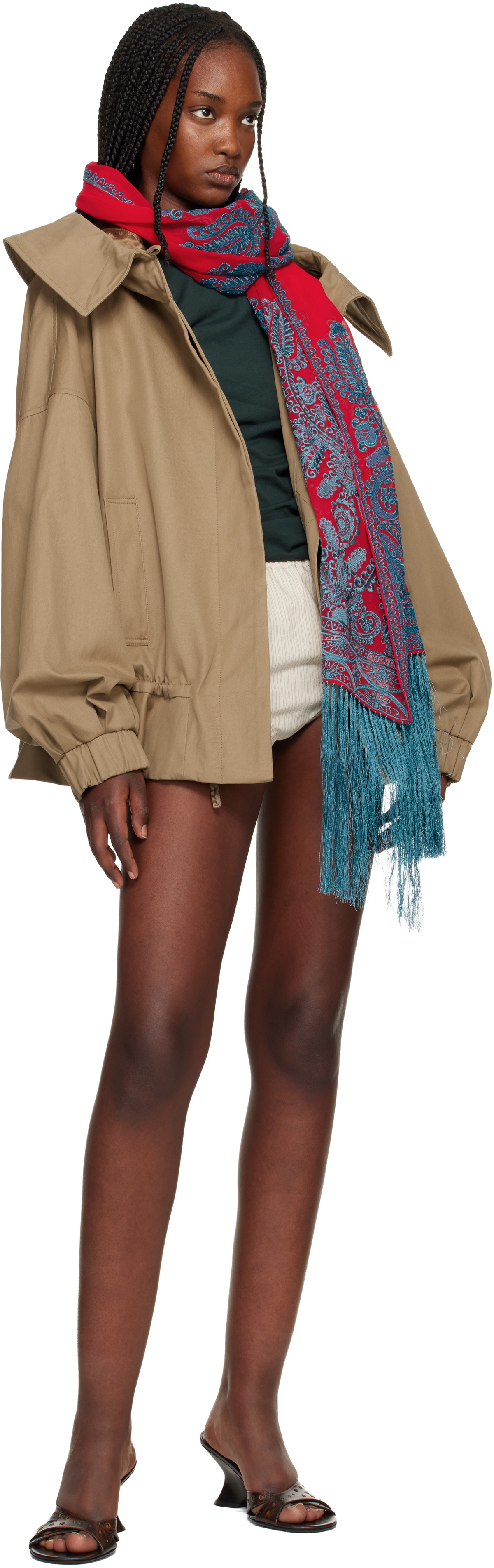 Dries Van Noten Red & Blue Embroidered Scarf