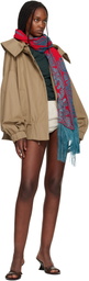 Dries Van Noten Red & Blue Embroidered Scarf