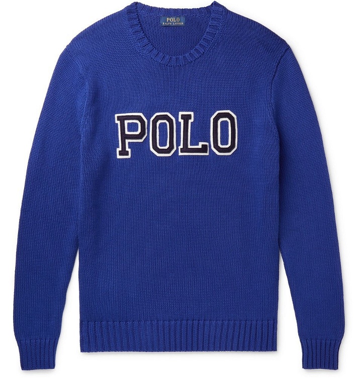 Photo: Polo Ralph Lauren - Logo-Appliquéd Cotton Sweater - Blue