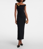 Safiyaa Belted embellished crêpe maxi dress