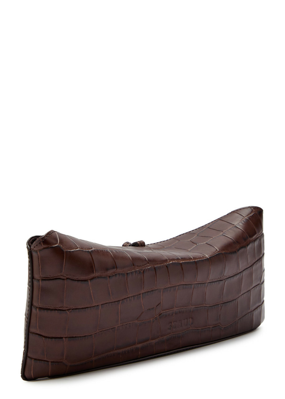 Staud Eve Crocodile-effect Leather Clutch - Brown - One Size
