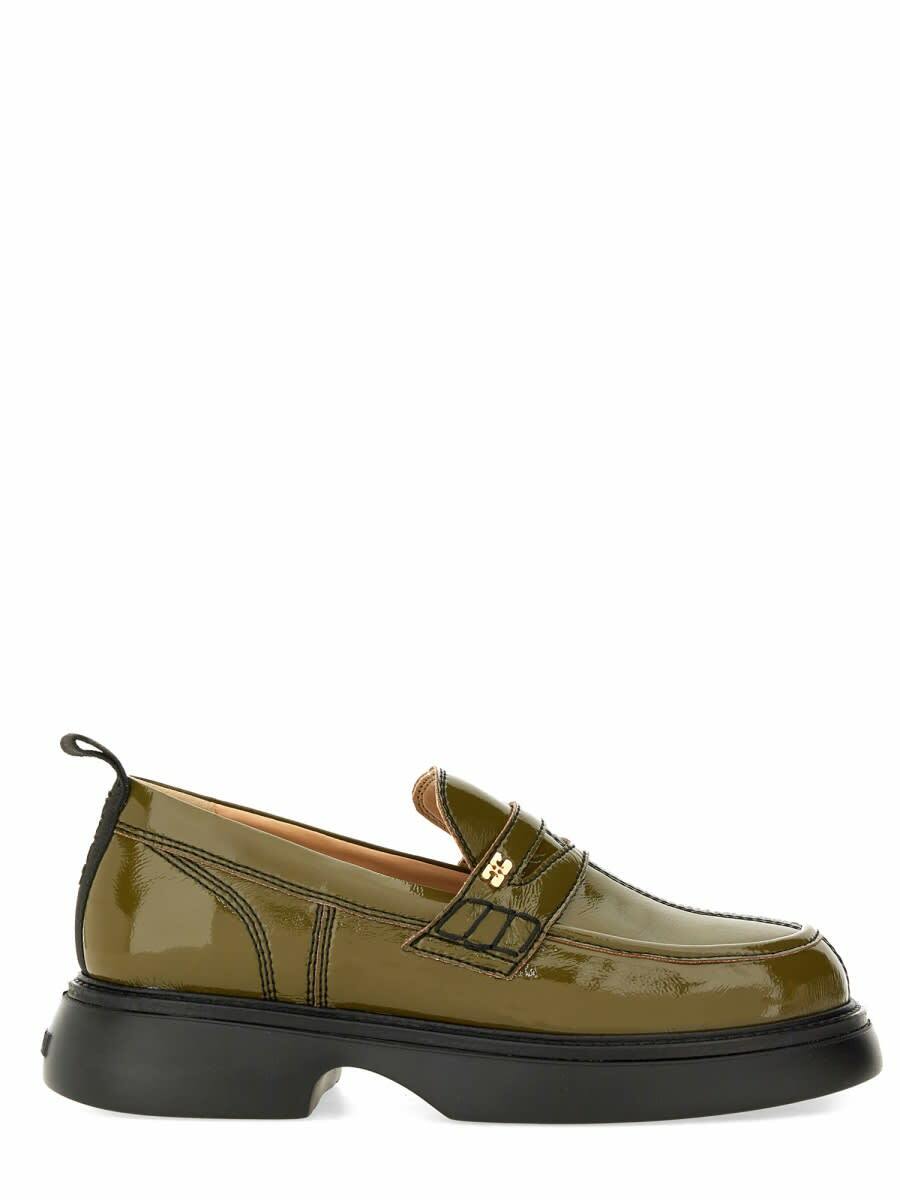 GANNI Women's Gold Logo Loafer in Black GANNI
