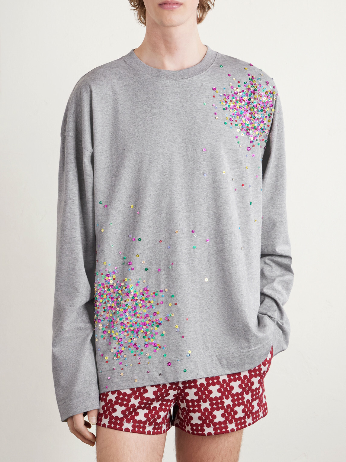 Dries Van Noten - Embellished Cotton-Jersey T-Shirt - Gray