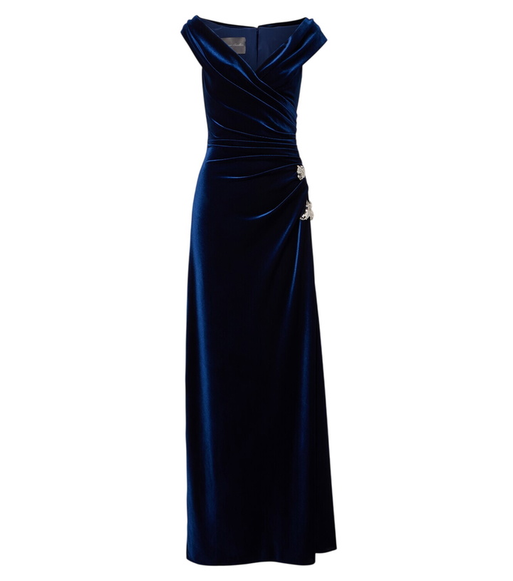 Photo: Monique Lhuillier Embellished draped velvet gown