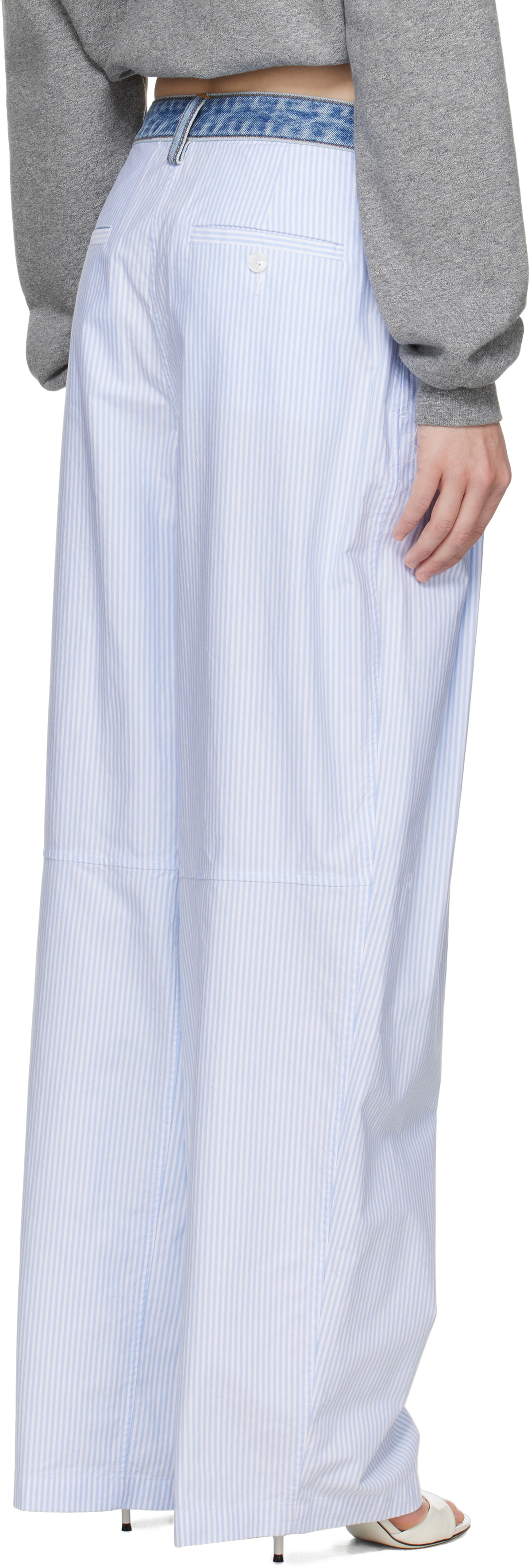 alexanderwang.t Blue & White Denim Waistband Cotton Oxford Trousers