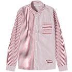 Maison Kitsuné Men's Handwriting Logo Fun Mix Stripe Shirt in White/Red