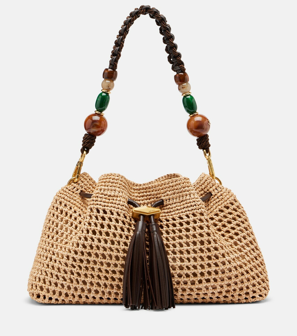 Jimmy Choo Bon Bon Medium beaded raffia bucket bag