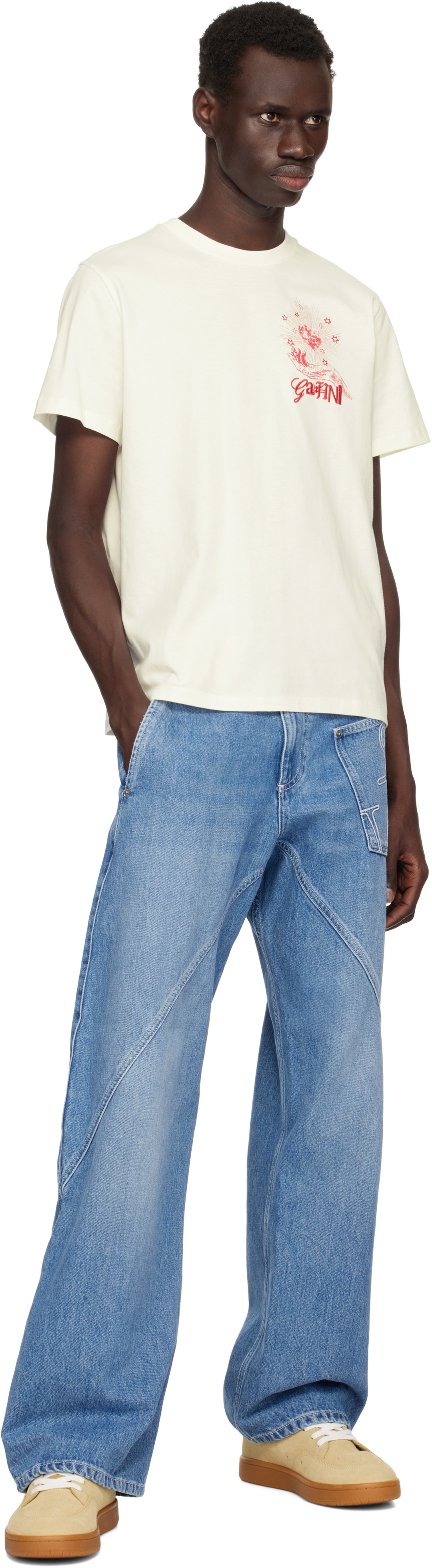 GANNI Off-White Celestial Poster Relaxed T-shirt GANNI