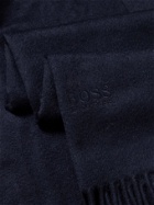 Hugo Boss - Logo-Embroidered Fringed Cashmere Scarf