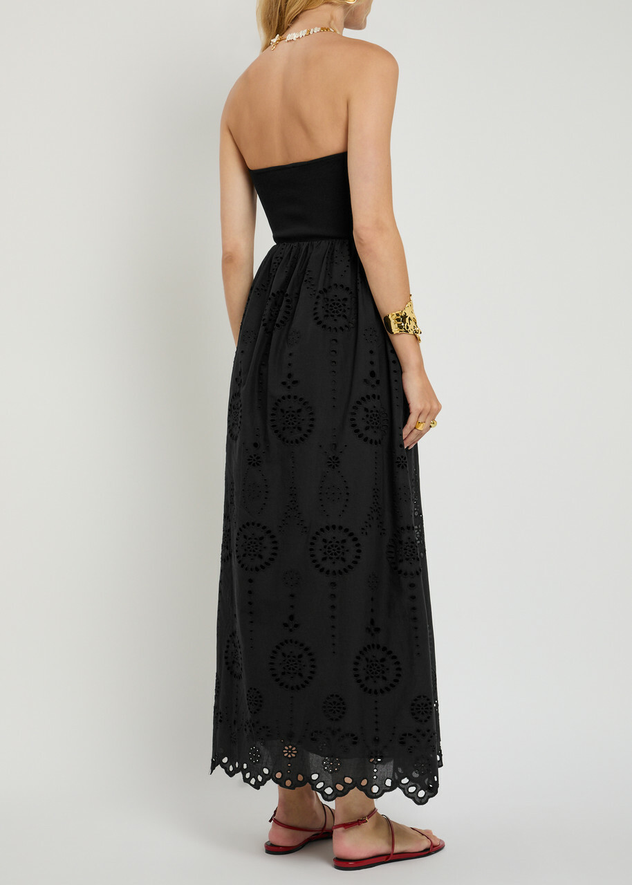 Matteau Strapless Broderie Anglais Cotton Midi Dress Black