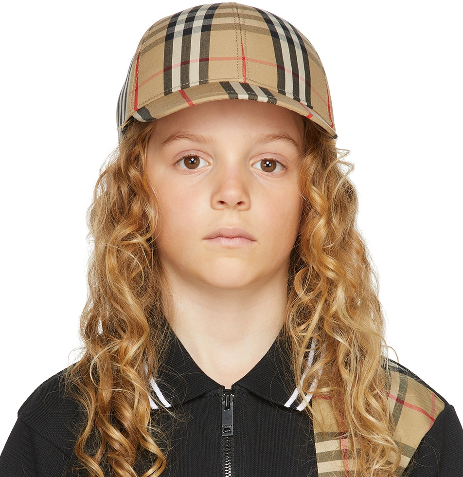 Burberry Kids Beige Vintage Check & Icon Stripe Cap Burberry