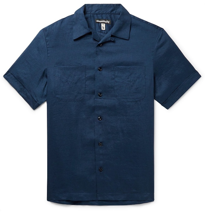 Photo: Monitaly - Vacation Convertible-Collar Linen Shirt - Blue