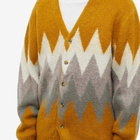 Beams Plus Men's Chevron Stripe Jacquard Mohair Cardigan in Mustard