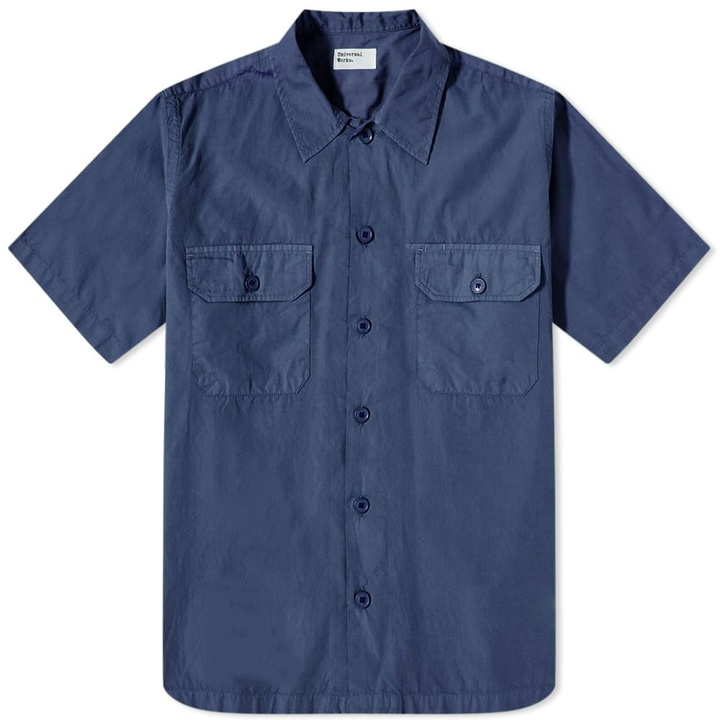 Photo: Universal Works Men's Short Sleeve Utility Shirt in Navy