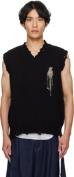 McQueen Black Patch Embroidery Distressed Vest