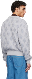 RECTO Gray Fringe Jacquard Knit Cardigan