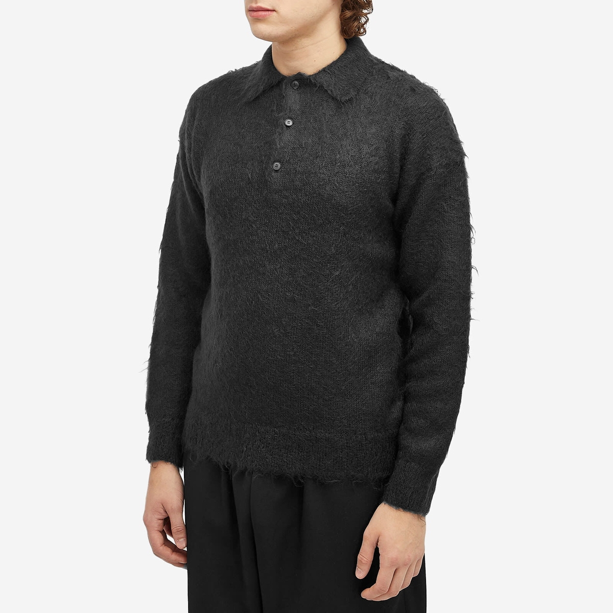 Auralee Men's Kid Mohair Polo in Ink Black