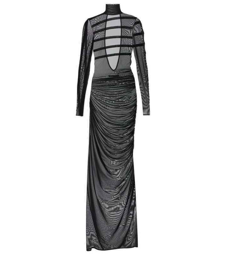 Photo: Jean Paul Gaultier Flocked ruched mesh maxi dress