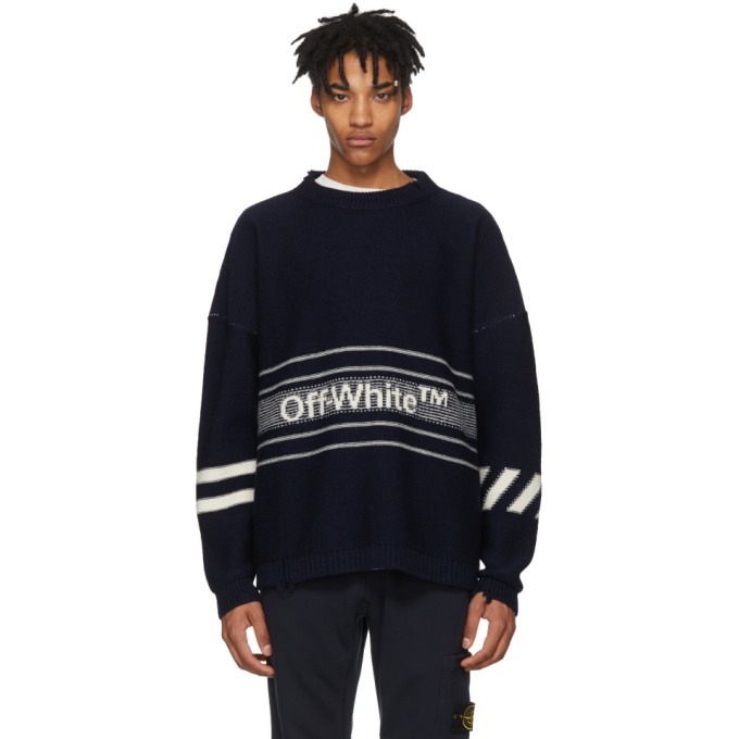 Photo: Off-White Navy Intarsia Logo Sweater