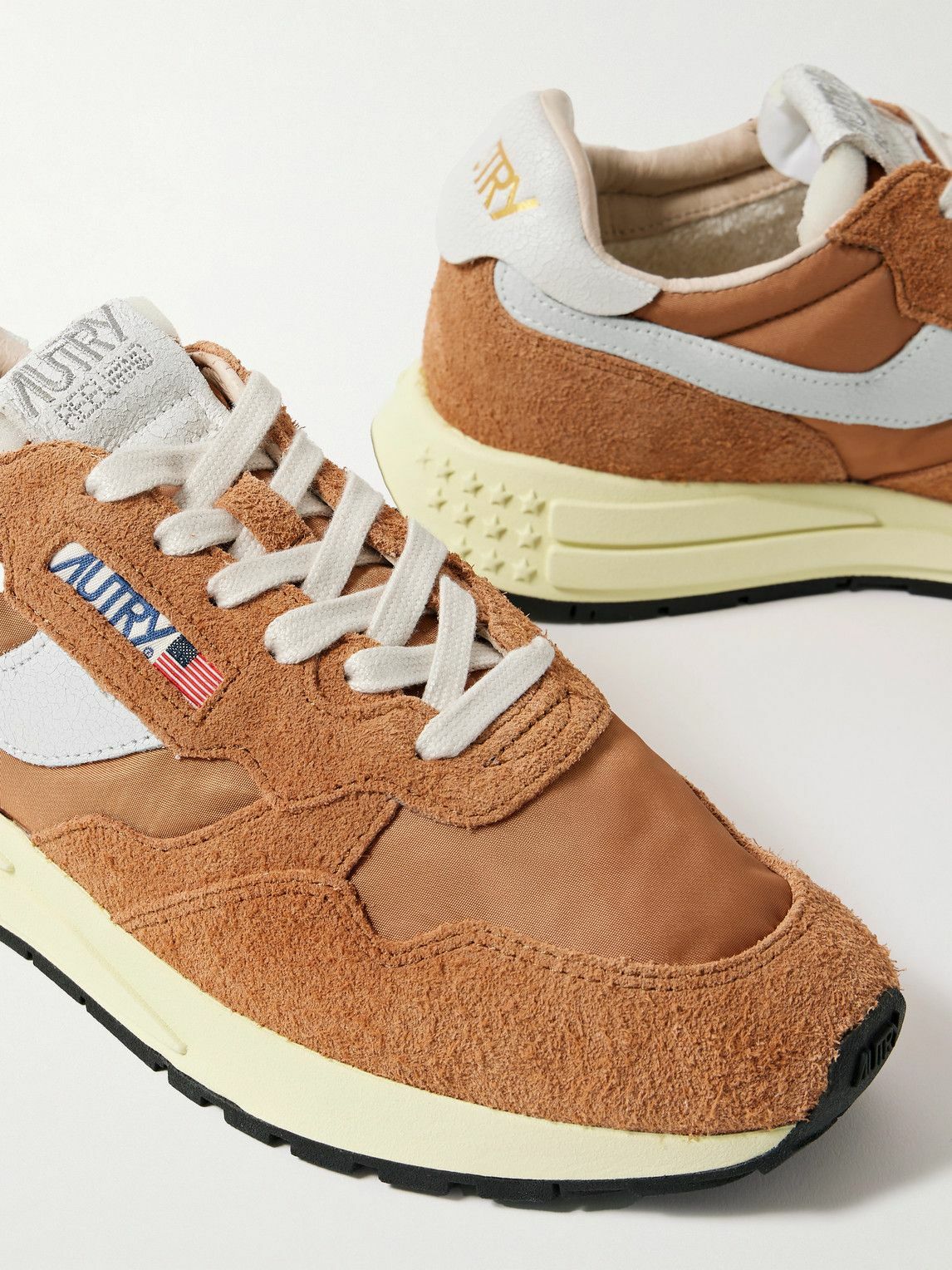 Autry - Reelwind Low Cracked-Leather Trimmed Suede and Shell Sneakers - Brown