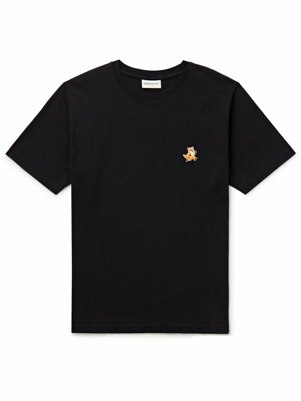 Photo: Maison Kitsuné - Logo-Appliquéd Cotton-Jersey T-Shirt - Black