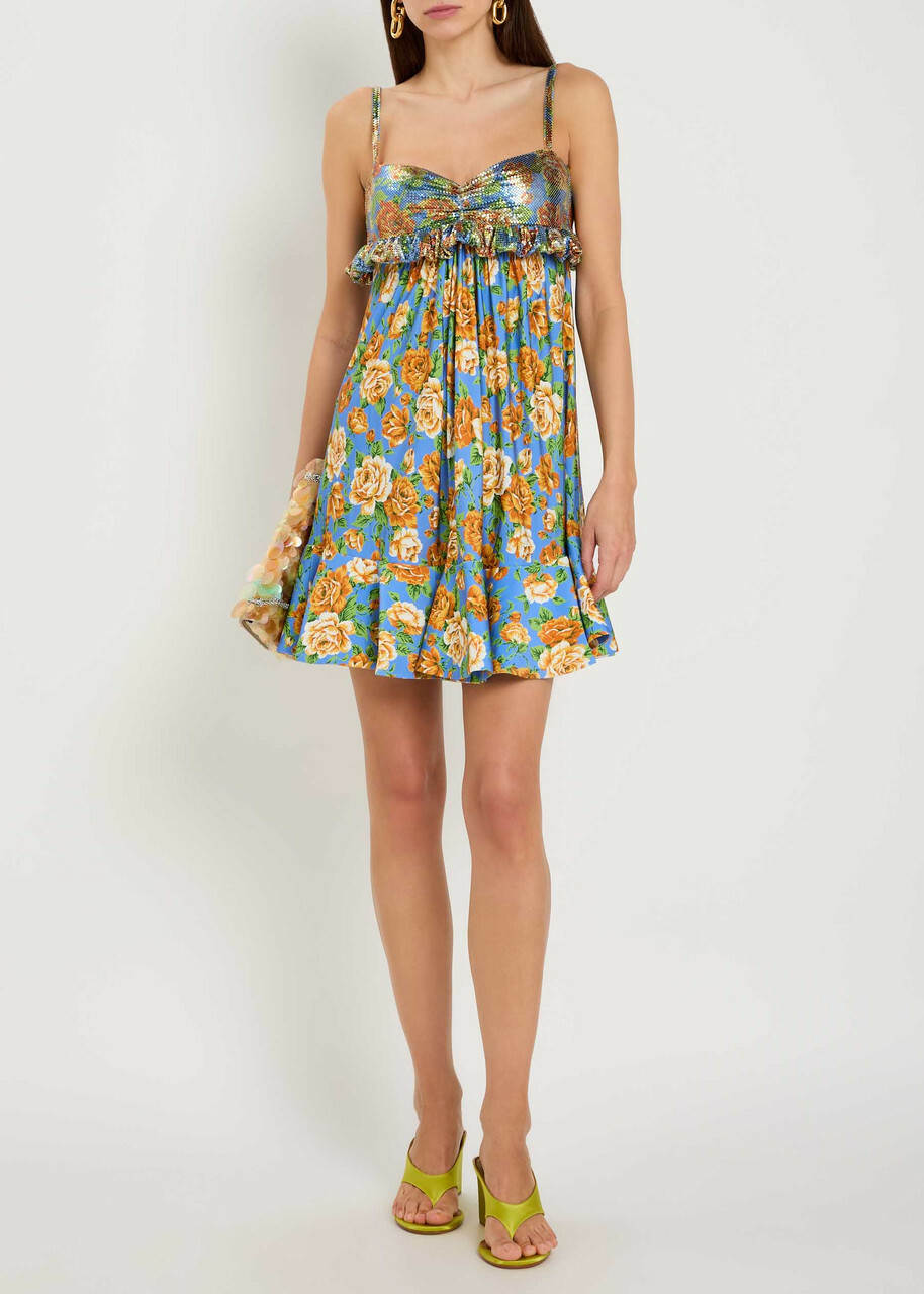 Rabanne Floral-print Chainmail and Jersey Mini Dress Multicoloured