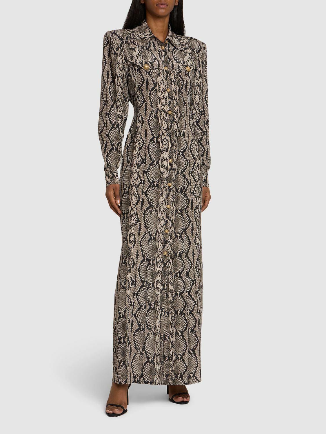 BALMAIN - Python Print Satin Long Dress