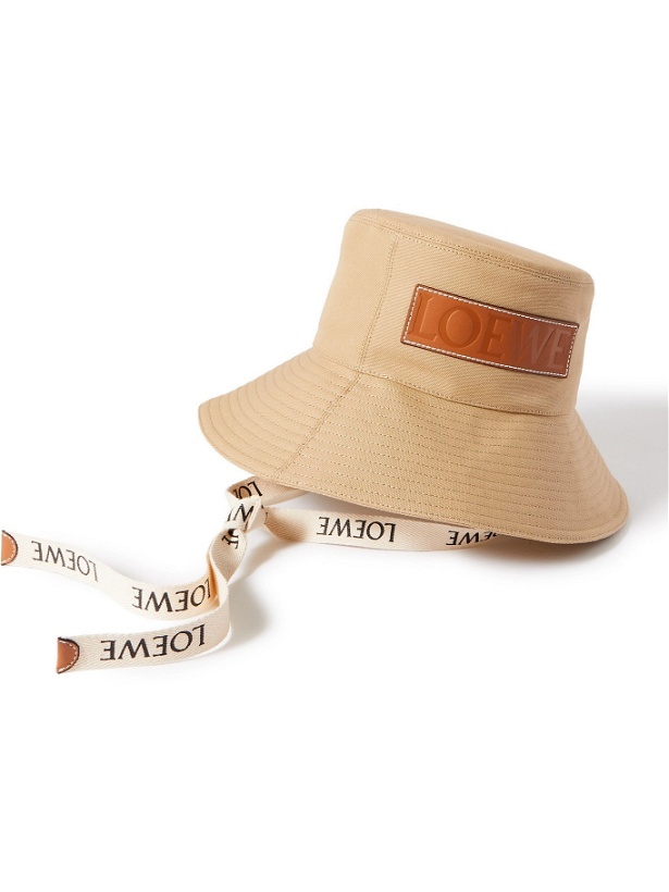 Photo: LOEWE - Paula's Ibiza Leather-Trimmed Cotton-Canvas Bucket Hat - Neutrals
