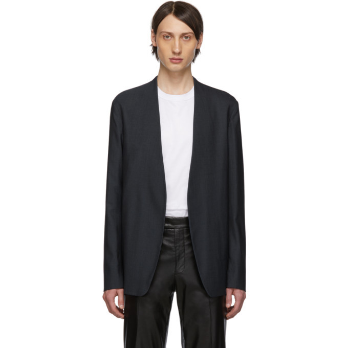 Maison Margiela Navy Wool Poplin Collarless Blazer Maison Margiela