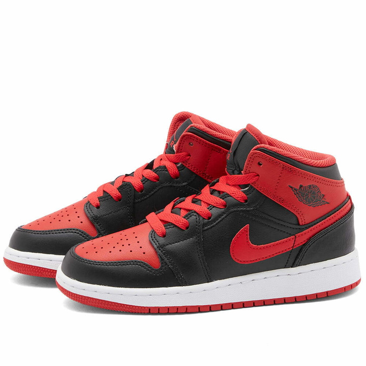 Photo: Air Jordan Men's 1 Mid BG Sneakers in Black/Fire Red