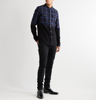 Balmain - Slim-Fit Grandad-Collar Distressed Dip-Dyed Checked Cotton-Flannel Shirt - Black