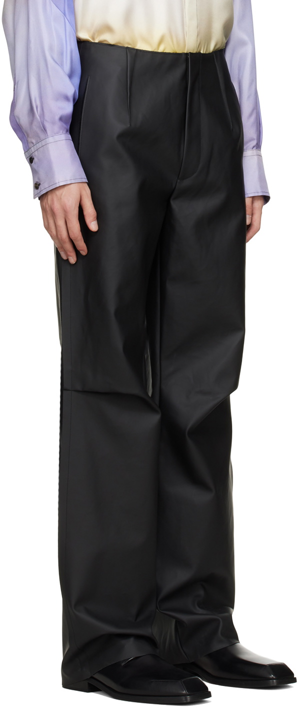GAUCHERE Black Inverted Seams Faux-Leather Trousers