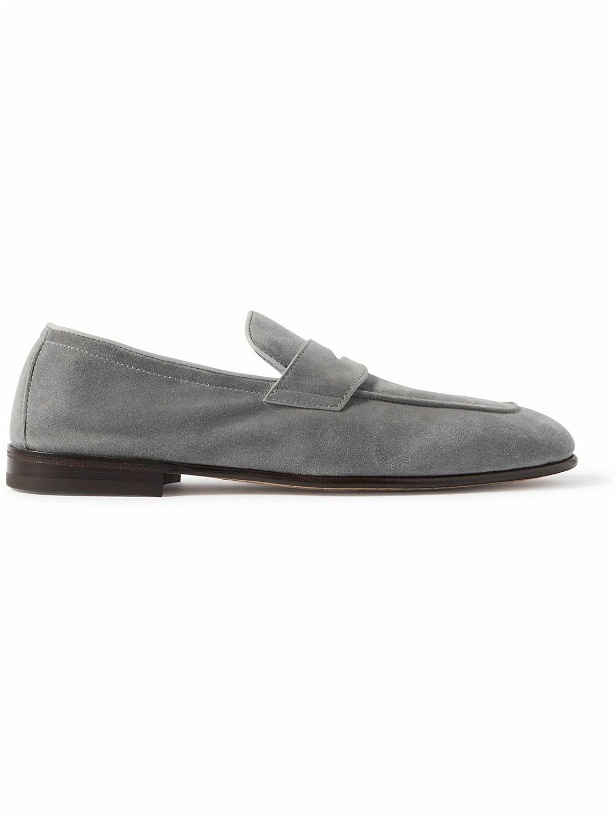 Photo: Brunello Cucinelli - Suede Penny Loafers - Gray