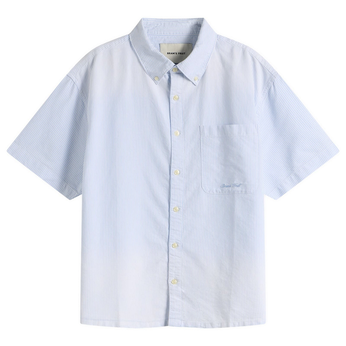 Bram's Fruit Men's Distressed Oxford Shortsleeve Shirt in Light Blue
