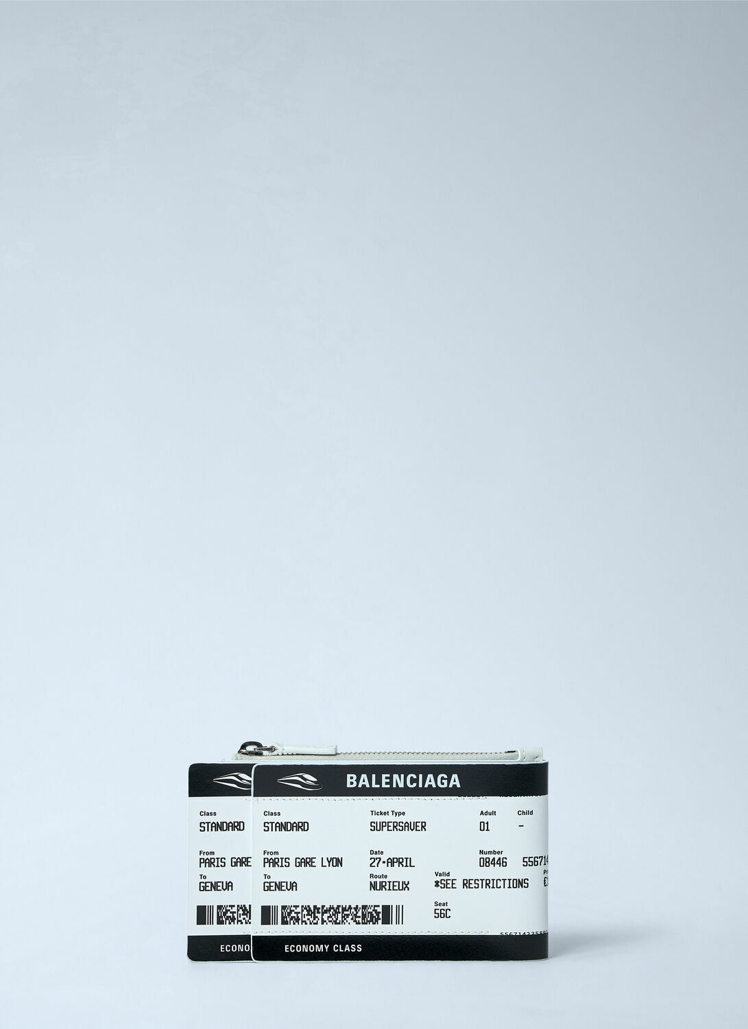 Balenciaga Ticket-Print Leather Zip Pouch