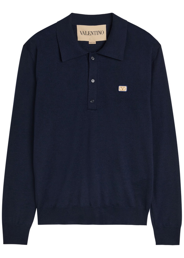 Photo: Valentino Garavani Wool Polo Shirt Navy