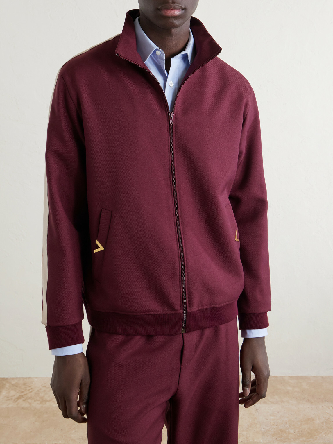 Valentino Garavani - VGold Striped Drill Zip-Up Sweater - Burgundy