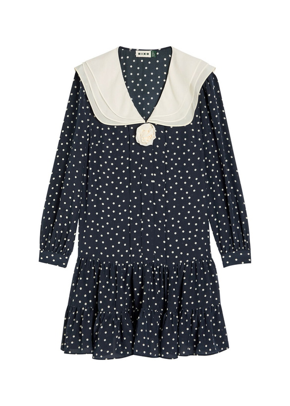 Photo: Rixo Valetta Polka dot Silk-chiffon Mini Dress Navy