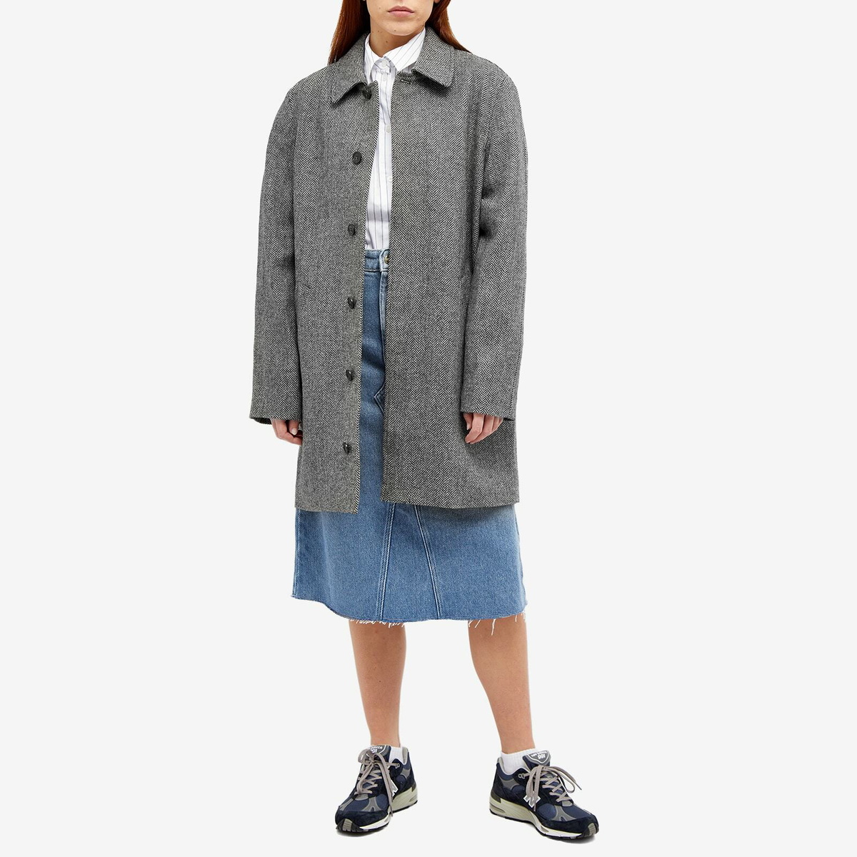 A.P.C. Pete Herringbone Wool Mac in Grey A.P.C.